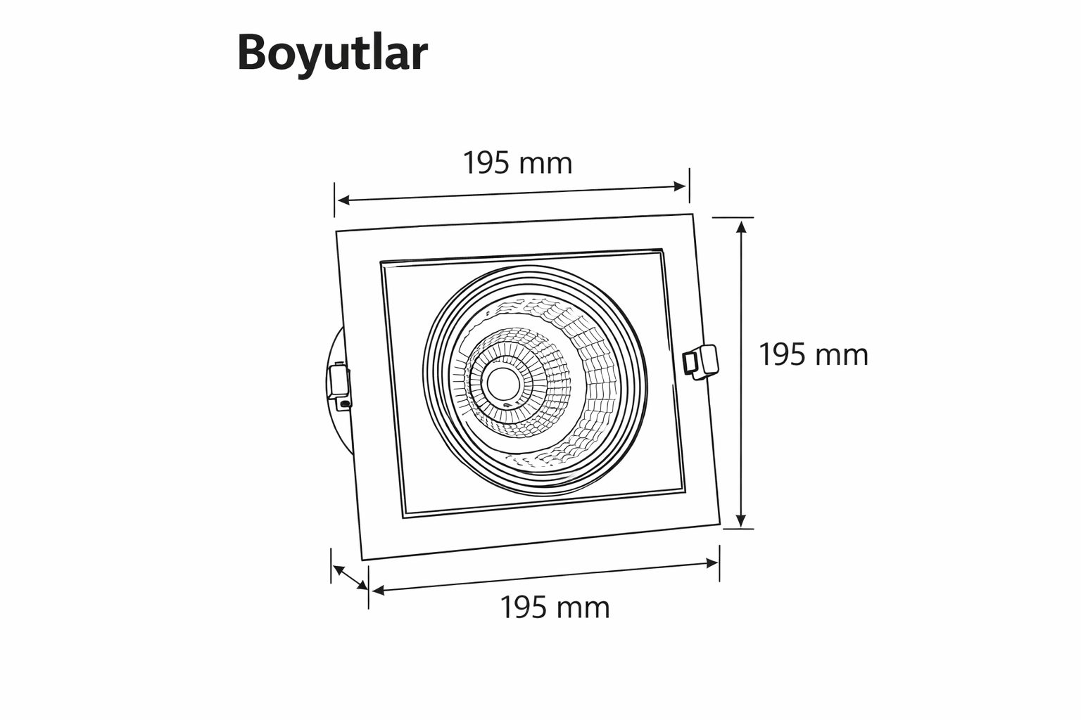 SQUARE II SIVA ALTI TEKLİ LED SPOT Teknik Çizim